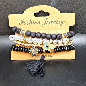 Boho Hamsa beaded layered bracelets evil eye protection with tassel